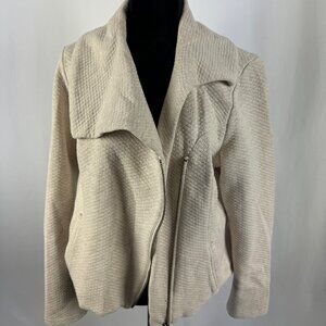 CAbi | 913 Quilted Moto Ryder Jacket Womens Size L Beige Asymmetrical Full Zip